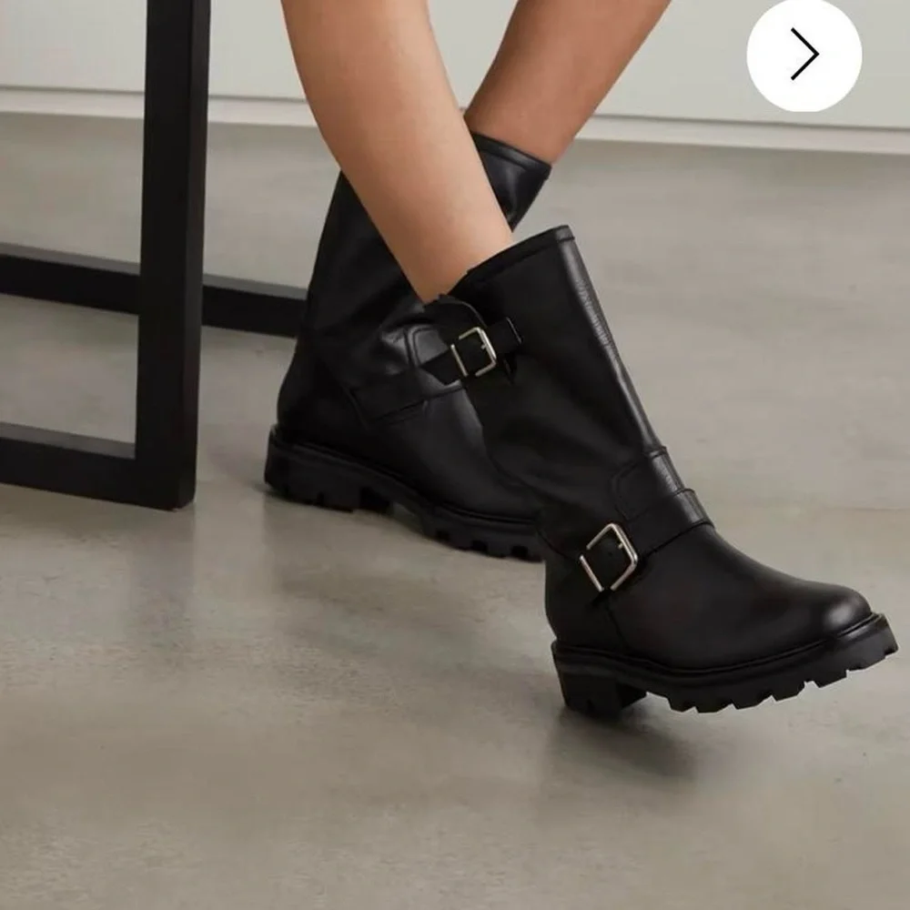 JIMMY CHOO Black Leather Biker Boots - Picture 4 of 9